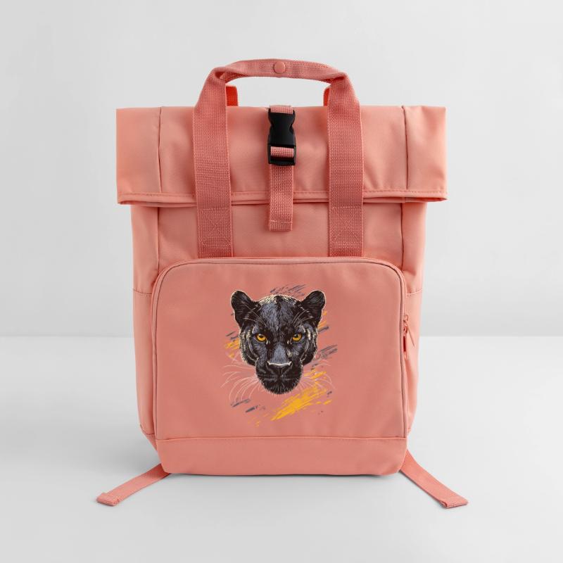Panther Leopard Big Cat Cute Big Cat Panter Roll Top Backpack with Two Handles