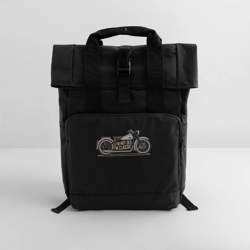 Motorrad Ikone mit Aussage Rolltop Rucksack mit zwei Griffen