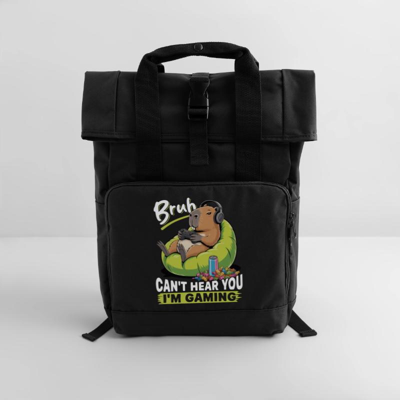 Capybara Gamer Gaming Rolltop Rucksack mit zwei Griffen
