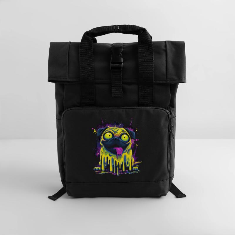 Trippy Psychedelic Pug Colorful Graffiti Style Roll Top Backpack with Two Handles