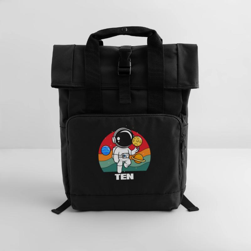 Astronaut in space with planet Roll Top Backpack with Two Handles