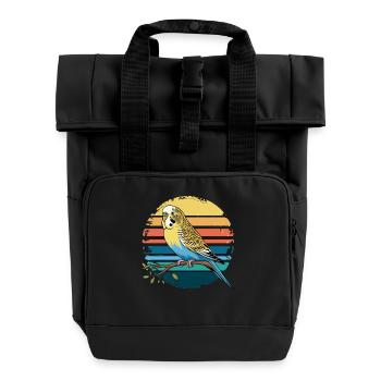 Budgie Parakeet Retro Sunset Vintage Budgerigar - Roll Top Backpack with Two Handles - black - Front