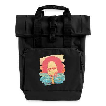 cream and cream scoop summer sunset - Roll Top Backpack with Two Handles - black - Front