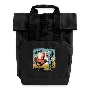 Außerirdischer Und Huhn Untertassen-Abenteuer - Rolltop Rucksack mit zwei Griffen - Schwarz - Vorne
