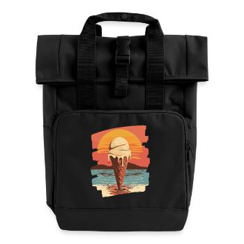 cream and cream scoop summer sunset - Roll Top Backpack with Two Handles - black - Front