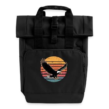 Retro Vintage Eagle Sunset Nature Lover Eagle Bird - Roll Top Backpack with Two Handles - black - Front