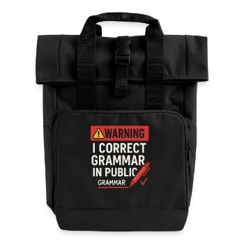 Grammatik öffentlich korrigieren Spruch - Rolltop Rucksack mit zwei Griffen - Schwarz - Vorne