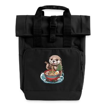 Japanese style ramen otter - Roll Top Backpack with Two Handles - black - Front
