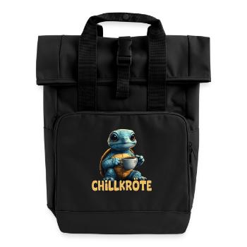 Chillkröte Wortspiel Schildkröte - Rolltop Rucksack mit zwei Griffen - Schwarz - Vorne