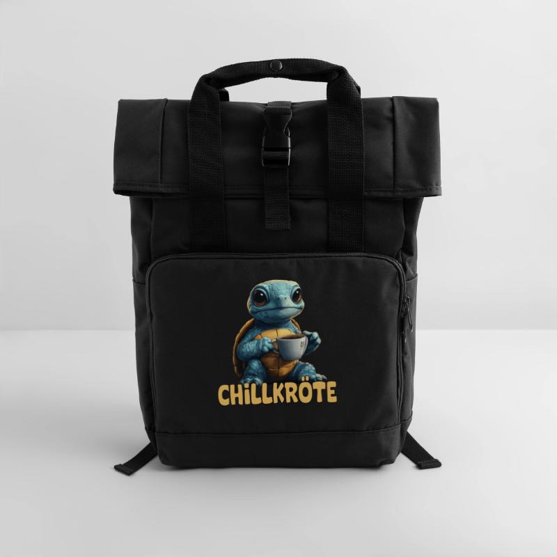 Chill Toad Pun Turtle Roll Top Backpack with Two Handles