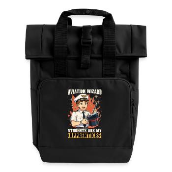 Flight Instructor Aviation Wizard Flight Trainer - Roll Top Backpack with Two Handles - black - Front