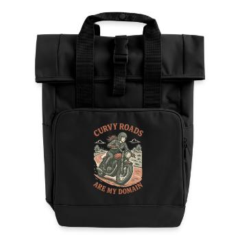 Curvy Roads Are My Domain Motorcycle Biker - Roll Top Backpack with Two Handles - black - Front