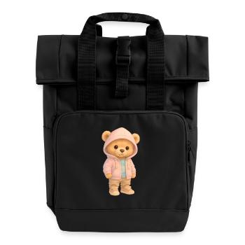 Cute Hoodie Bear - Roll Top Backpack with Two Handles - black - Front