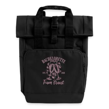 Bachelorette Party 2025 Team Braut Name eintragen - Rolltop Rucksack mit zwei Griffen - Schwarz - Vorne