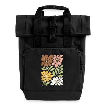 Wildblumen Boho - Rolltop Rucksack mit zwei Griffen - Schwarz - Vorne