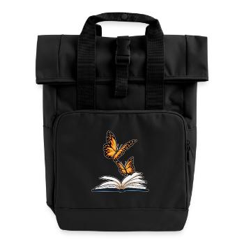 Butterfly Book - Roll Top Backpack with Two Handles - black - Front