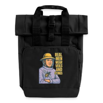 Real Men Wear Veils And Stings Beekeeper Bees - Roll Top Backpack with Two Handles - black - Front