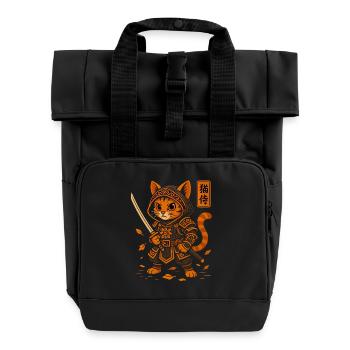 Samurai Cat - Roll Top Backpack with Two Handles - black - Front
