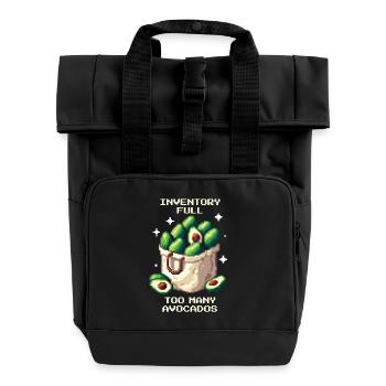Inventory Full | Avocado Overload in pixel style - Roll Top Backpack with Two Handles - black - Front