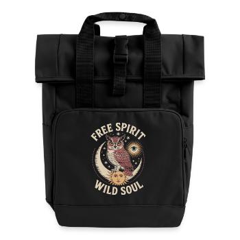 Mystic Owl Free Spirit Wild Soul Shirt - Roll Top Backpack with Two Handles - black - Front
