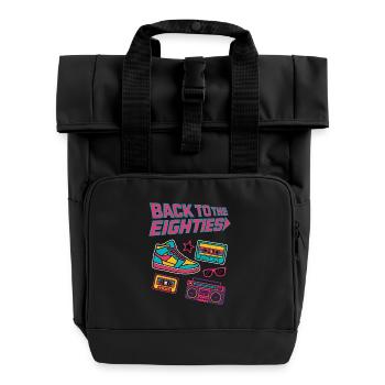 Retour aux années 80 – Design rétro des années 80 - Sac à dos Roll Top à deux anses - noir - Devant