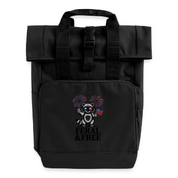 Feral & Free Raccoon Party Independence Day - Roll Top Backpack with Two Handles - black - Front