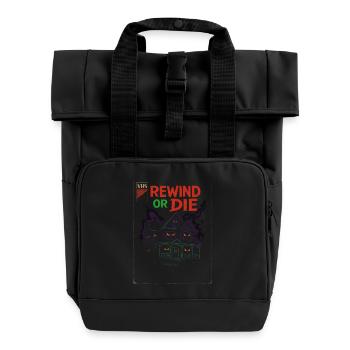 Rewind or Die - VHS Horror Retro Haus - Rolltop Rucksack mit zwei Griffen - Schwarz - Vorne