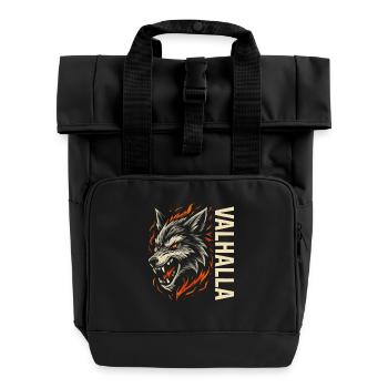 Valhalla Wolf – Nordischer Kriegergeist - Rolltop Rucksack mit zwei Griffen - Schwarz - Vorne