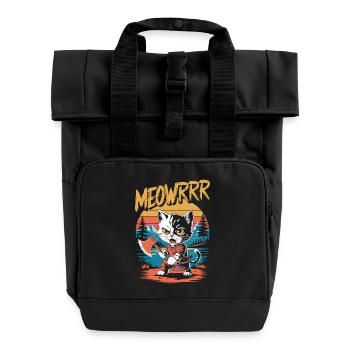 Kämpferische Wikinger Katze mit Axt - Rolltop Rucksack mit zwei Griffen - Schwarz - Vorne