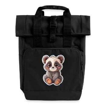 Cute Panda Bear - Roll Top Backpack with Two Handles - black - Front