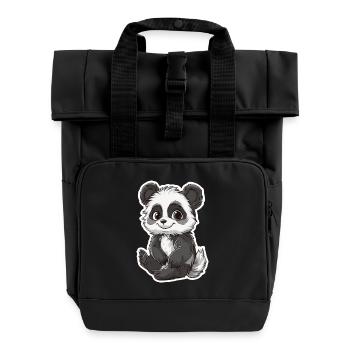 Cute Panda Bear - Roll Top Backpack with Two Handles - black - Front