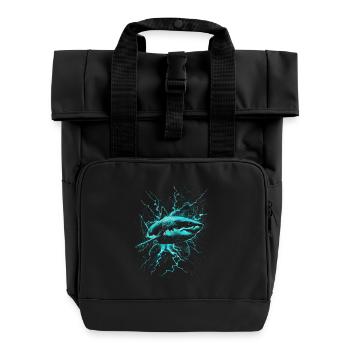 Cool shark design - Roll Top Backpack with Two Handles - black - Front