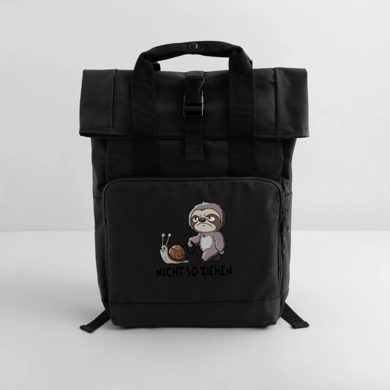 Not so pull sloth with snail humor Roll Top Backpack with Two Handles