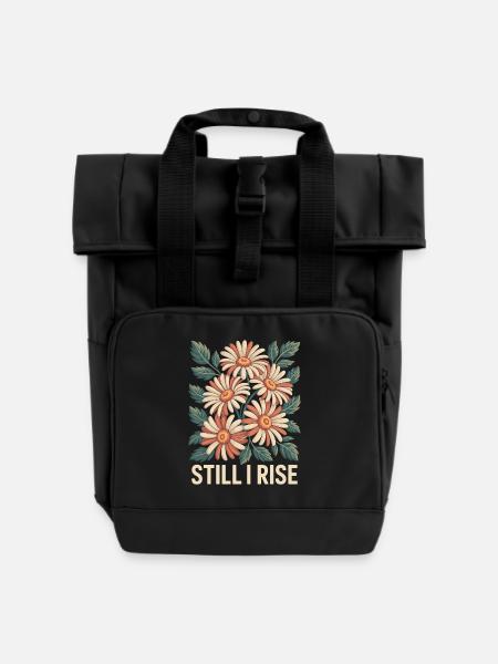 Empowerment Citat Boho Blomster Design Still I Rise - Rolltop-rygsæk med to håndtag - sort