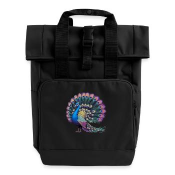 Exotic peacock with magnificent colors - Roll Top Backpack with Two Handles - black - Front