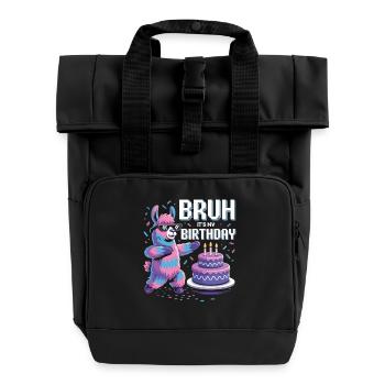 Llama Birthday Party - Roll Top Backpack with Two Handles - black - Front