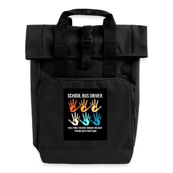 Schulbus Busfahrer Schulbusfahrer - Rolltop Rucksack mit zwei Griffen - Schwarz - Vorne