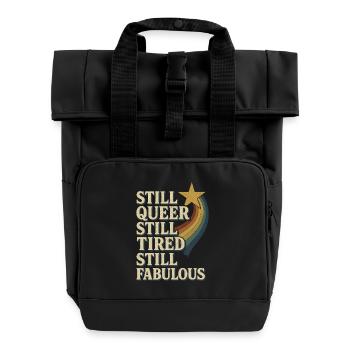 Queer Tired Lgbtq Humor Burnout Pride Pastel - Roll Top Backpack with Two Handles - black - Front