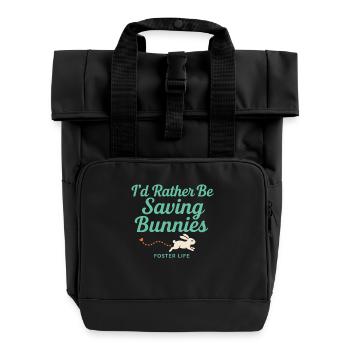 Bunny Mom Rabbit Rescue Adopt, Buy - Roll Top Backpack with Two Handles - black - Front
