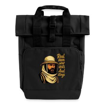 Real Men Wear Veils And Stings Beekeeper Bees Honey - Roll Top Backpack with Two Handles - black - Front