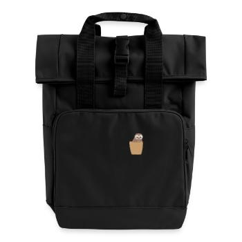 Eule in Brusttasche - Rolltop Rucksack mit zwei Griffen - Schwarz - Vorne