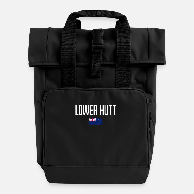 Lowerhutt, New Zealand - Roll Top Backpack with Two Handles - black