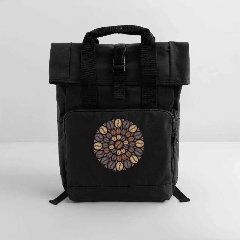 Coffee Boho Mandala Coffee Bean Pattern Roll Top Backpack with Two Handles