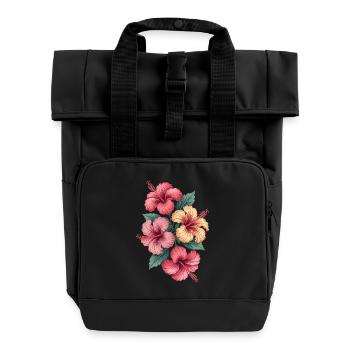 Tropische Hibiskusblüten Pracht - Rolltop Rucksack mit zwei Griffen - Schwarz - Vorne