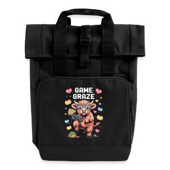 Vache gamer dans la fièvre des pixels - Sac à dos Roll Top à deux anses - noir - Devant