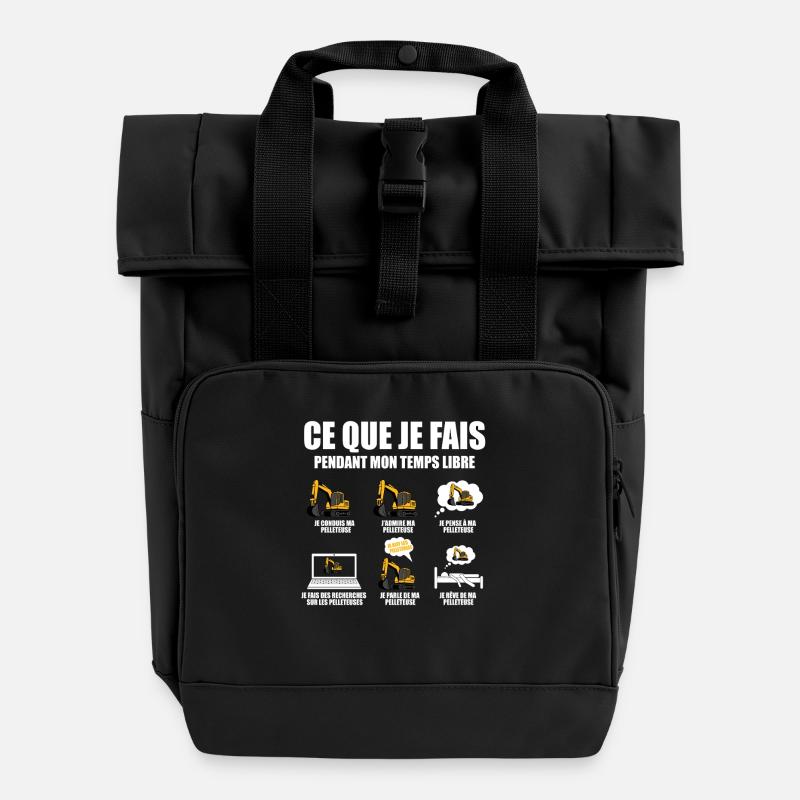 Ce que je fais pendant mon temps libre Pelleteuse - Sac à dos Roll Top à deux anses - noir