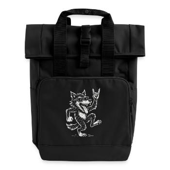 Metal Musik Rock Musik Funny Wolf - Rolltop Rucksack mit zwei Griffen - Schwarz - Vorne
