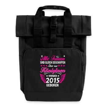 Queens Vintage 2015 Born 10th Birthday - Roll Top Backpack with Two Handles - black - Front