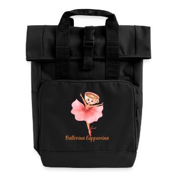 Funny Ballerina Cappuccina Italian Brainrot Meme - Roll Top Backpack with Two Handles - black - Front