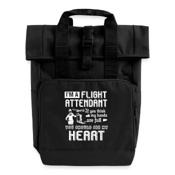 Flight Attendant Full Heart - Roll Top Backpack with Two Handles - black - Front